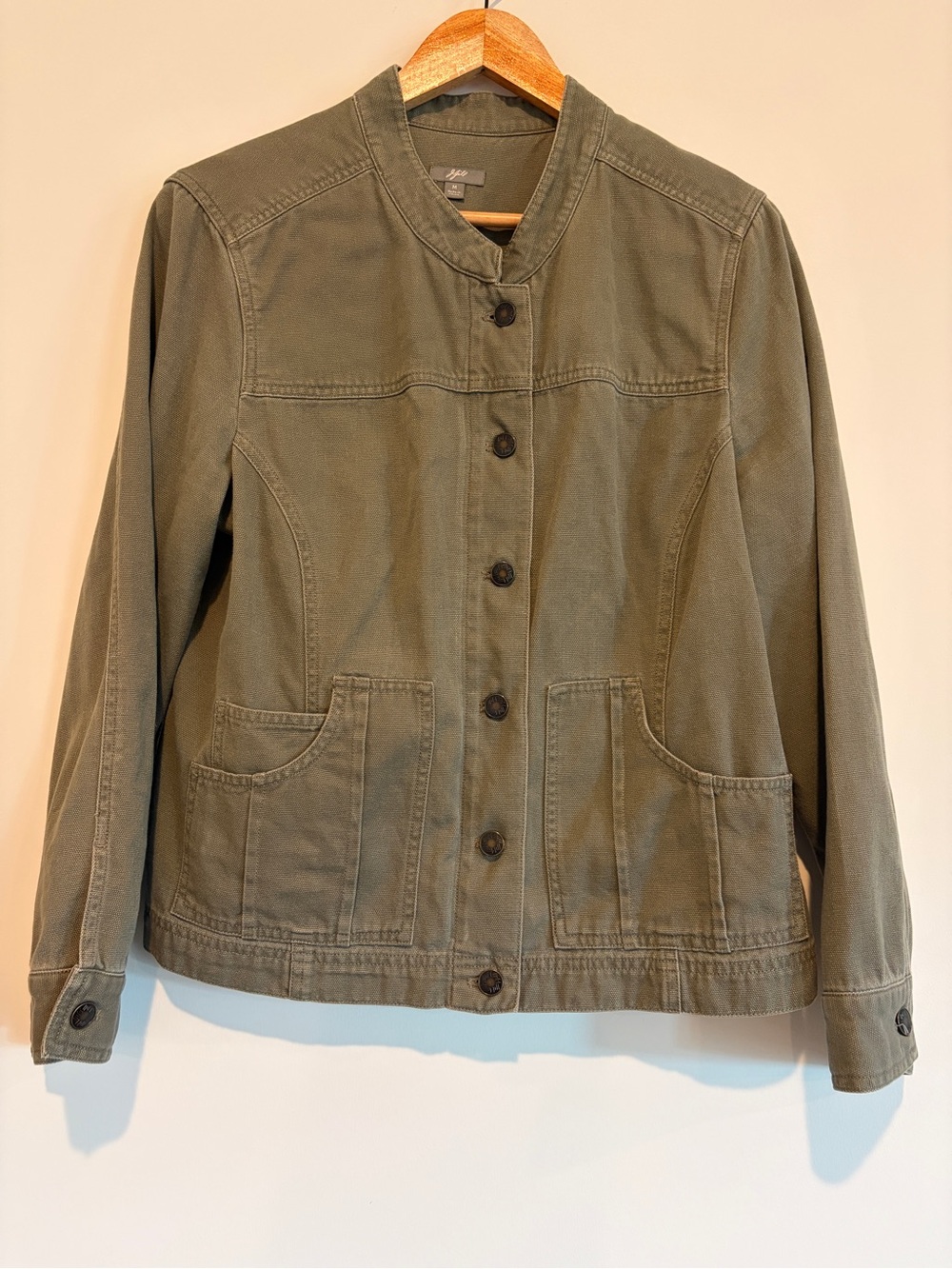 J. Jill M Olive Green Denim Dual Zip Button Utility Military Chore Field Jacket